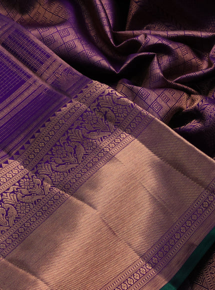 Pure kanchipuram silk saree violet with allover zari checks & buttas and long rich zari woven border