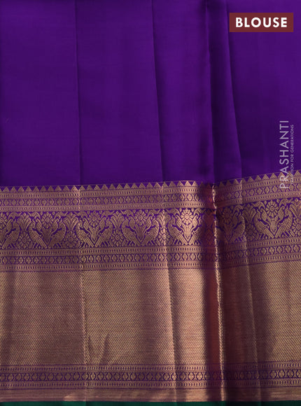 Pure kanchipuram silk saree violet with allover zari checks & buttas and long rich zari woven border