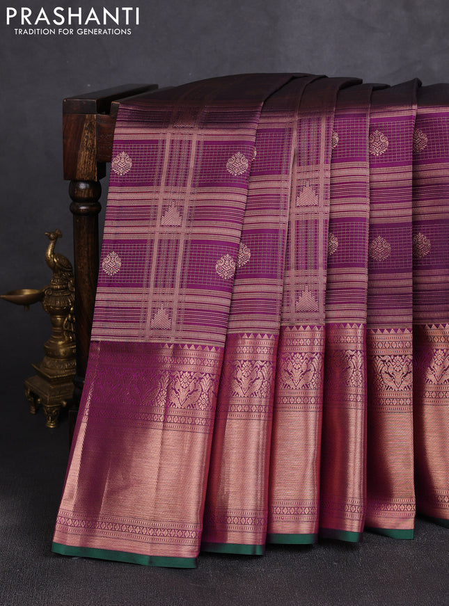 Pure kanchipuram silk saree purple with allover zari woven brocade weaves and zari woven border