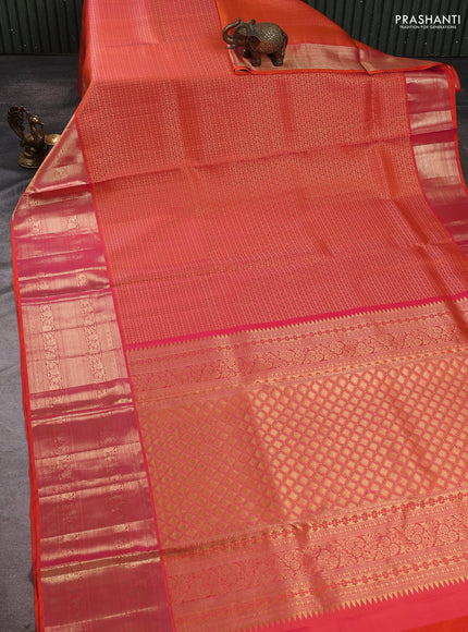 Pure kanchipuram silk saree orange with allover zari woven brocade weaves and zari woven border