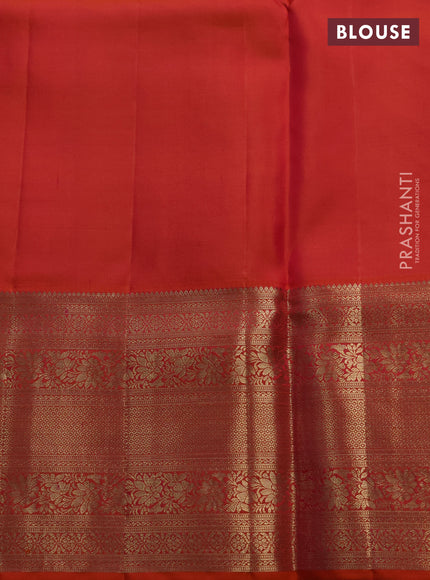 Pure kanchipuram silk saree orange with allover zari woven brocade weaves and zari woven border