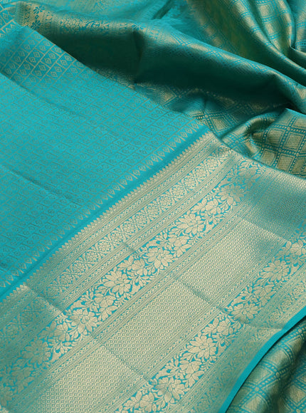 Pure kanchipuram silk saree teal green with allover zari woven brocade weaves and zari woven border