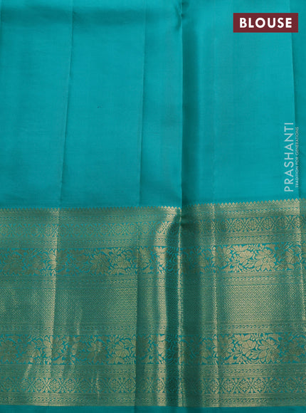 Pure kanchipuram silk saree teal green with allover zari woven brocade weaves and zari woven border