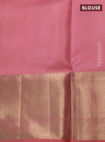 Pure kanchipuram silk saree peach shade with allover zari woven brocade weaves and zari woven border