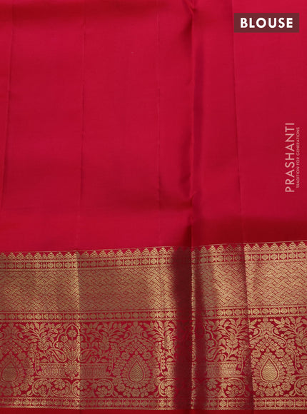 Pure kanchipuram silk saree tomato pink with allover zari woven brocade weaves and zari woven border