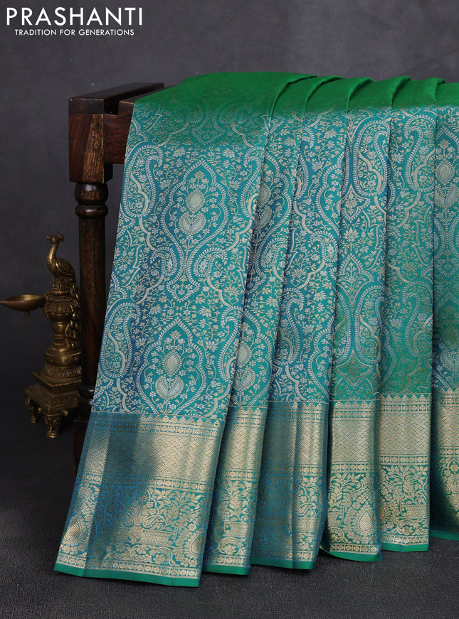 Pure kanchipuram silk saree green with allover zari woven brocade weaves and rich zari woven border