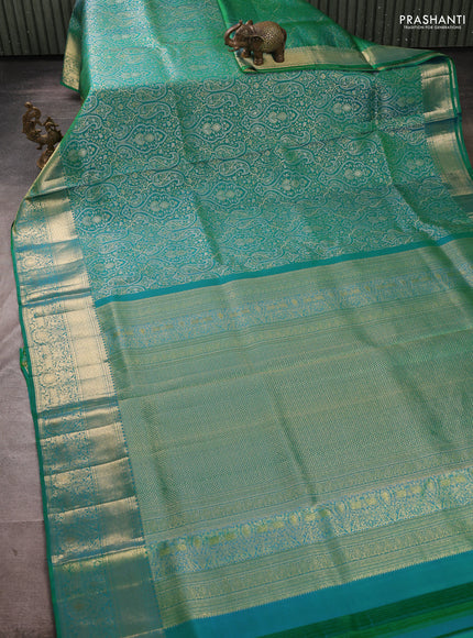 Pure kanchipuram silk saree green with allover zari woven brocade weaves and rich zari woven border
