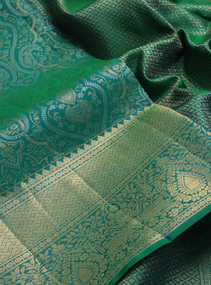 Pure kanchipuram silk saree green with allover zari woven brocade weaves and rich zari woven border