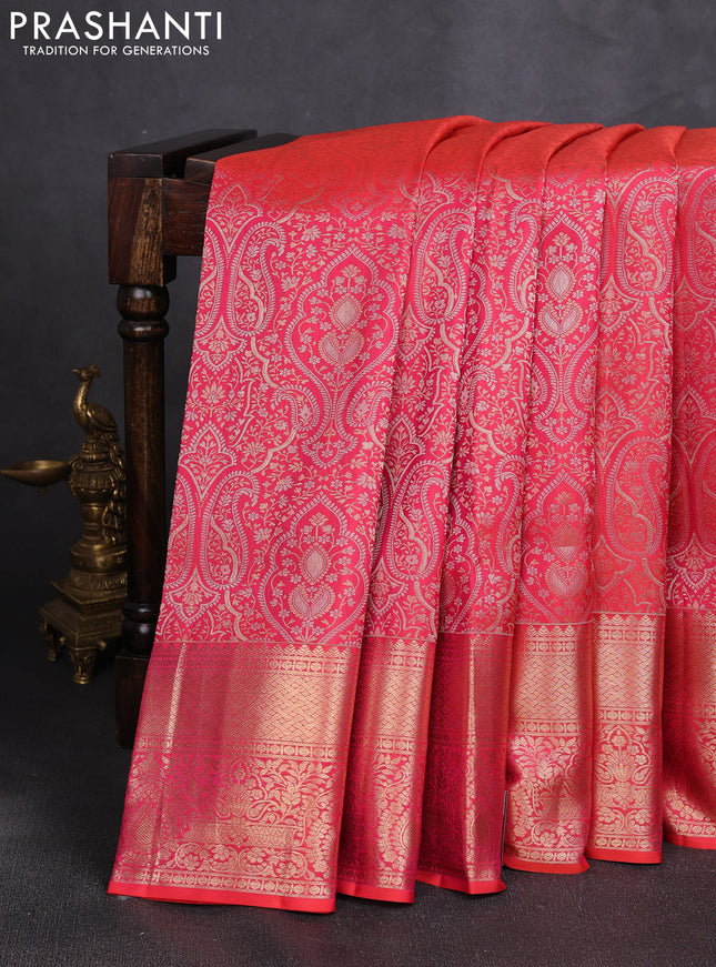 Pure kanchipuram silk saree red with allover zari woven brocade weaves and rich zari woven border