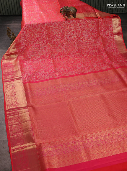 Pure kanchipuram silk saree red with allover zari woven brocade weaves and rich zari woven border