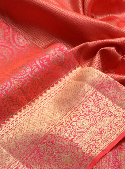 Pure kanchipuram silk saree red with allover zari woven brocade weaves and rich zari woven border