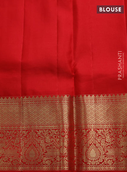Pure kanchipuram silk saree red with allover zari woven brocade weaves and long rich zari woven border