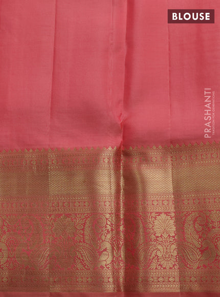 Pure kanchipuram silk saree peach shade with allover zari woven brocade weaves and long rich zari woven border