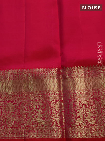 Pure kanchipuram silk saree tomato pink with allover zari woven brocade weaves and long rich zari woven border
