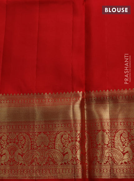 Pure kanchipuram silk saree red with allover zari woven brocade weaves and long rich zari woven border
