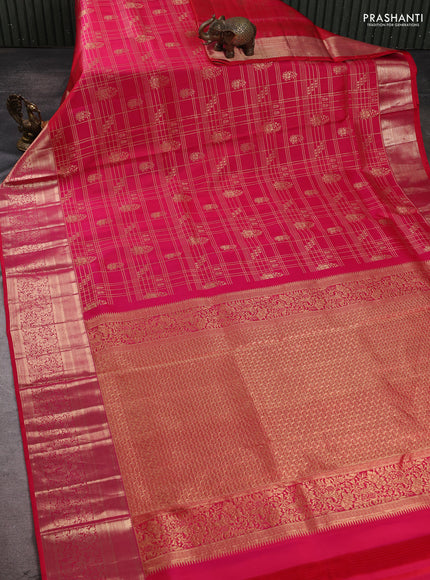 Pure kanchipuram silk saree dual shade of pink with allover zari checks & buttas and long zari woven border
