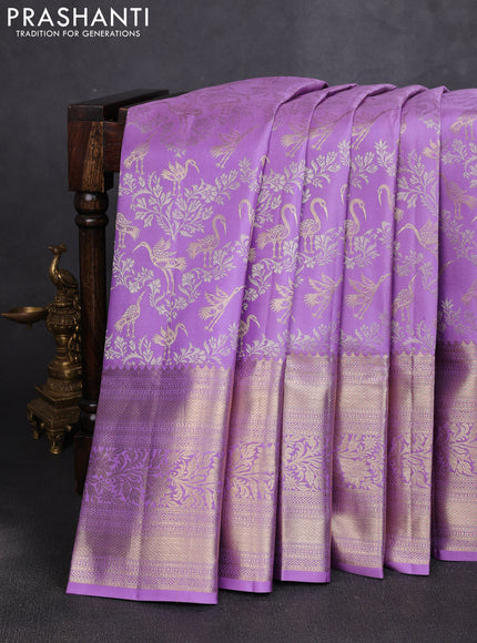 Pure kanchipuram silk saree lavender with allover zari woven brocade weaves and long zari woven border