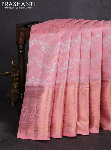 Pure kanchipuram silk saree peach shade with allover zari woven brocade weaves and long zari woven border