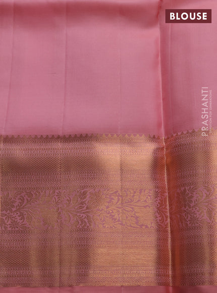 Pure kanchipuram silk saree peach shade with allover zari woven brocade weaves and long zari woven border