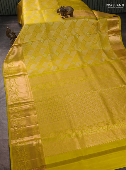 Pure kanchipuram silk saree lime green with allover zari woven brocade weaves and long zari woven border