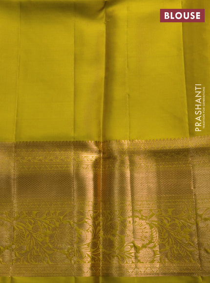 Pure kanchipuram silk saree lime green with allover zari woven brocade weaves and long zari woven border