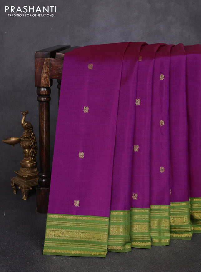 Pure kanchipuram silk saree purple and green with annam & rudhraksha zari woven buttas and zari woven korvai border
