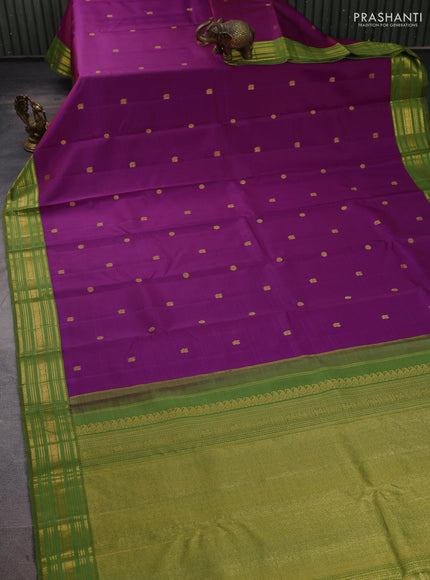 Pure kanchipuram silk saree purple and green with annam & rudhraksha zari woven buttas and zari woven korvai border