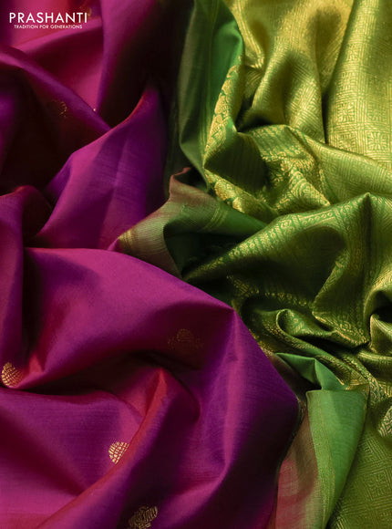 Pure kanchipuram silk saree purple and green with annam & rudhraksha zari woven buttas and zari woven korvai border