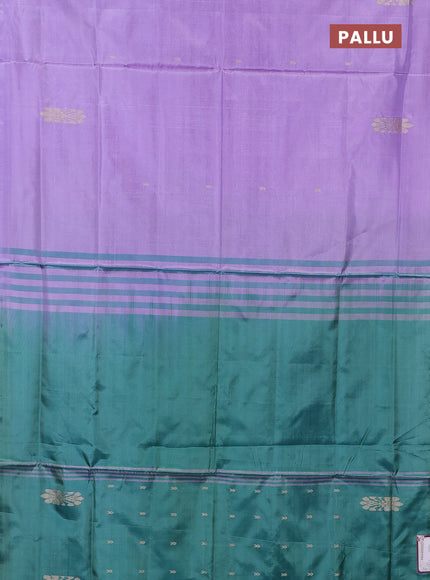 Banana pith saree lavender and teal green with thread woven buttas in borderless style