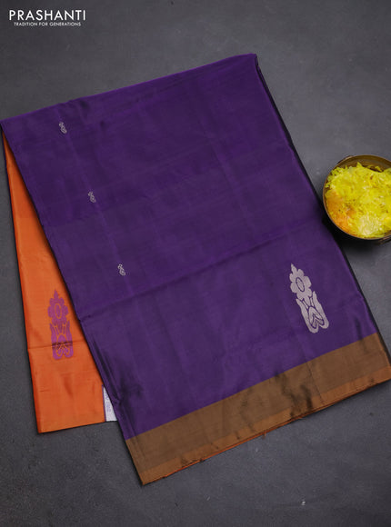 Banana pith saree violet and orange with thread woven buttas and simple border