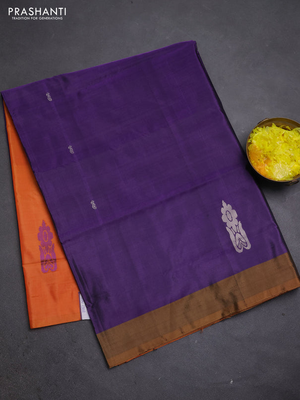 Banana pith saree violet and orange with thread woven buttas and simple border