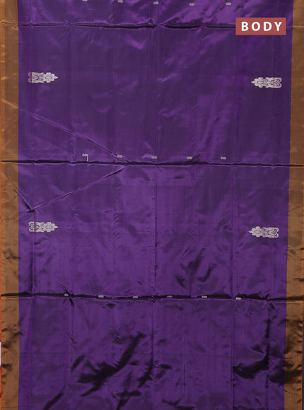 Banana pith saree violet and orange with thread woven buttas and simple border
