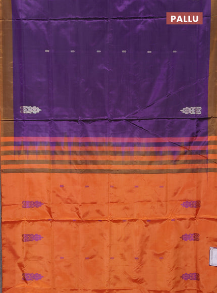 Banana pith saree violet and orange with thread woven buttas and simple border