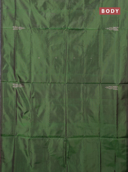 Banana pith saree dual shade of green and mauve pink with thread woven buttas in borderless style