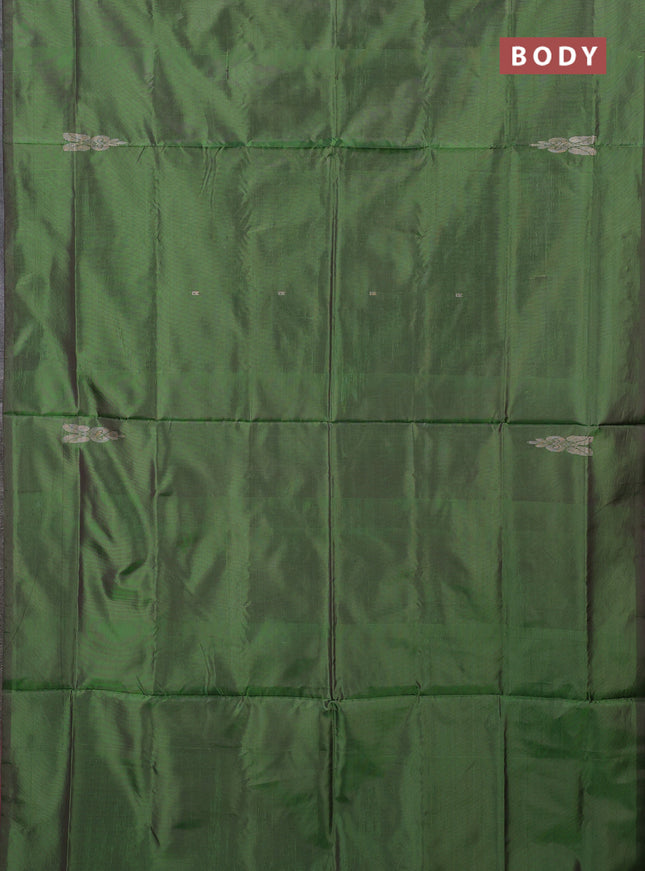 Banana pith saree dual shade of green and mauve pink with thread woven buttas in borderless style