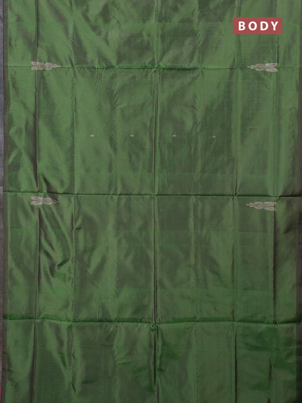 Banana pith saree dual shade of green and mauve pink with thread woven buttas in borderless style