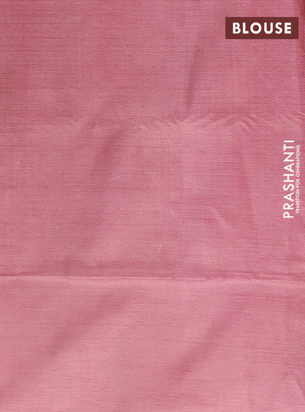 Banana pith saree dual shade of green and mauve pink with thread woven buttas in borderless style