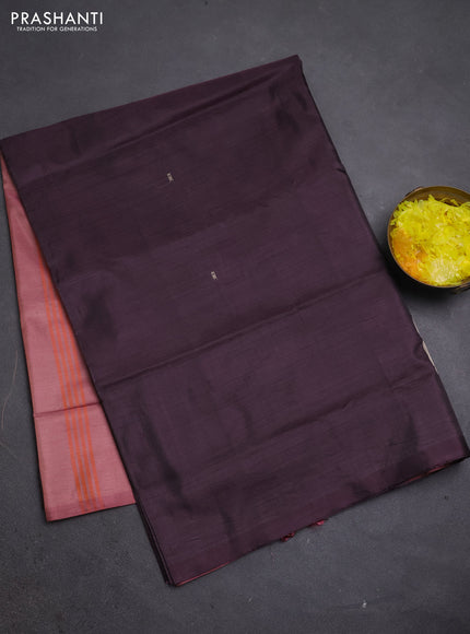 Banana pith saree brown and mauve pink with thread woven buttas in borderless style