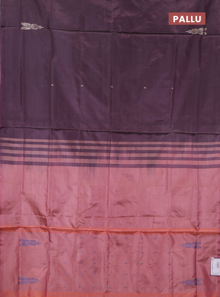Banana pith saree brown and mauve pink with thread woven buttas in borderless style