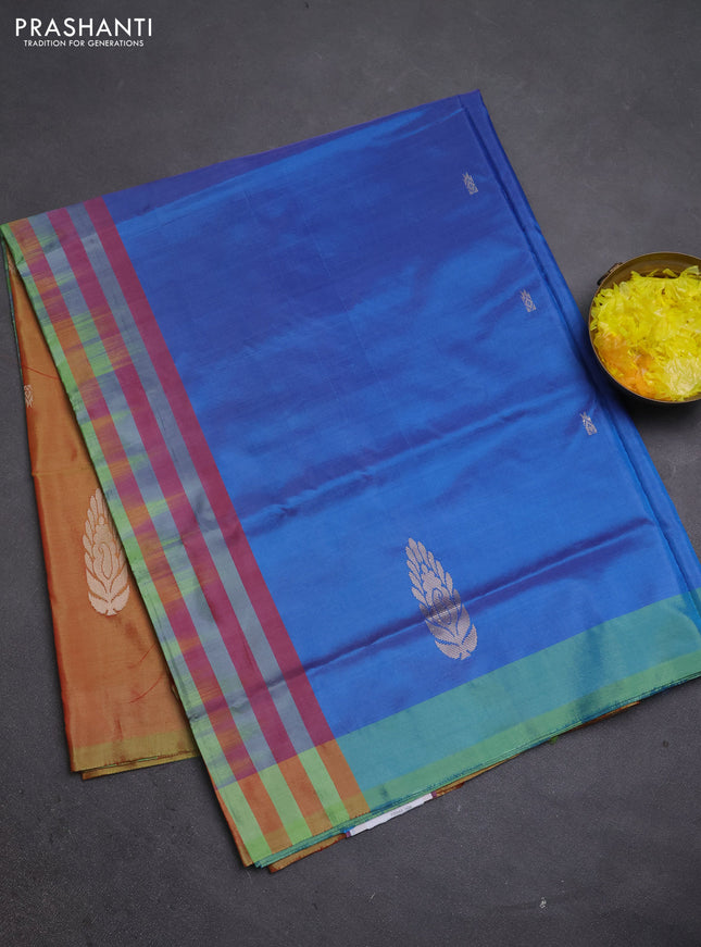 Banana pith saree dual shade of purple and mustard yellow with thread woven buttas and simple border