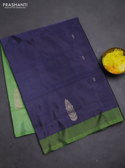 Banana pith saree dark grey and pista green with thread woven buttas and simple border