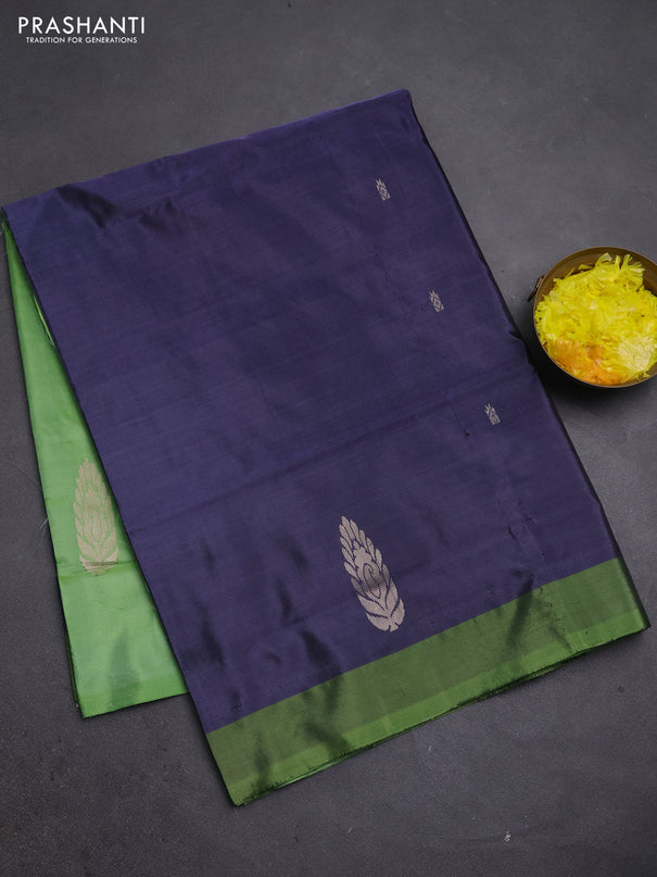 Banana pith saree dark grey and pista green with thread woven buttas and simple border