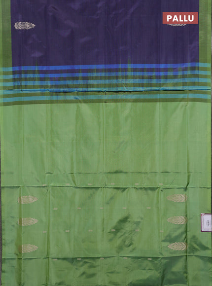 Banana pith saree dark grey and pista green with thread woven buttas and simple border