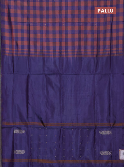 Banana pith saree dual shade of purple and peach shade with allover checks & thread buttas in borderless style