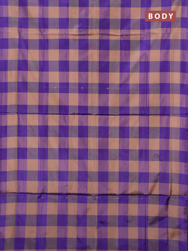 Banana pith saree sandal and violet with allover checks & thread woven buttas in borderless style