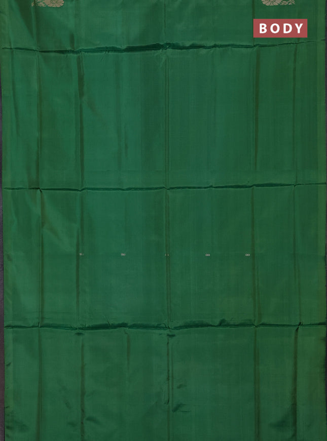 Banana pith saree green and elephant grey with thread woven buttas in borderless style