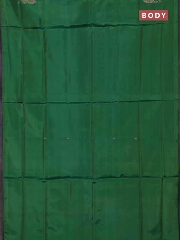Banana pith saree green and elephant grey with thread woven buttas in borderless style