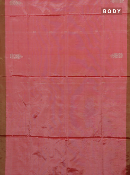 Banana pith saree red and light green with thread woven buttas and simple border
