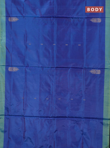 Banana pith saree blue and light green with thread woven buttas and simple border