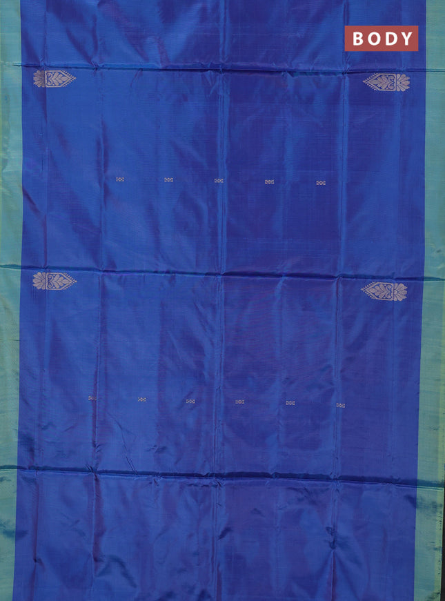 Banana pith saree blue and light green with thread woven buttas and simple border